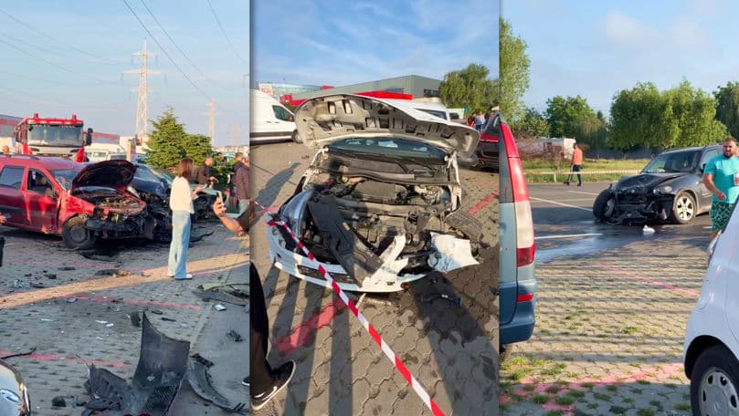 Accident grav în România: O șoferiță a avariat 11 mașini într-o parcare
