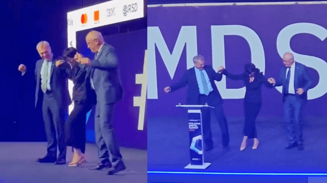 Munteanu și Osmochescu îi predau lui Marta Kos dansuri populare moldovenești